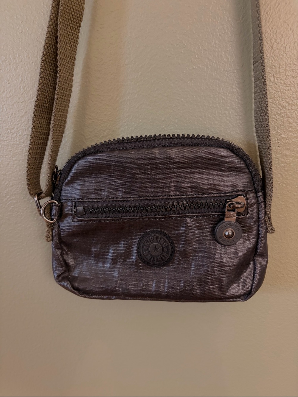 Kipling Metallic Black Compact Crossbody Bag